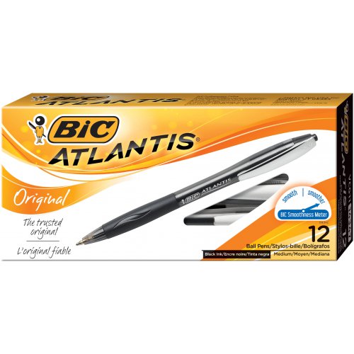 BIC ATLANTIS SOFT BALL PEN MEDIUM BLACK RETRACTABLE